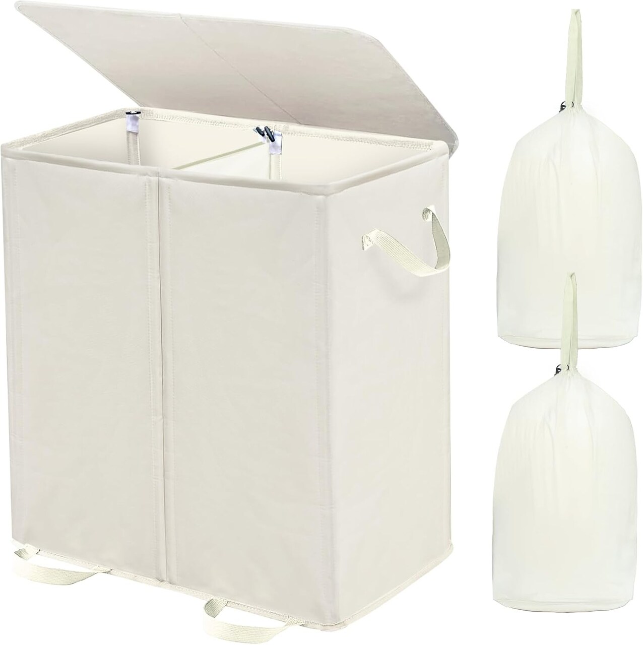 170L Double Laundry Hamper with Lid and Removable Bags, Laundry Basket 2 Section, Double Hampers for Laundry, Large Divided Hamper, Dual Laundry Hamper 2 Section with Handles